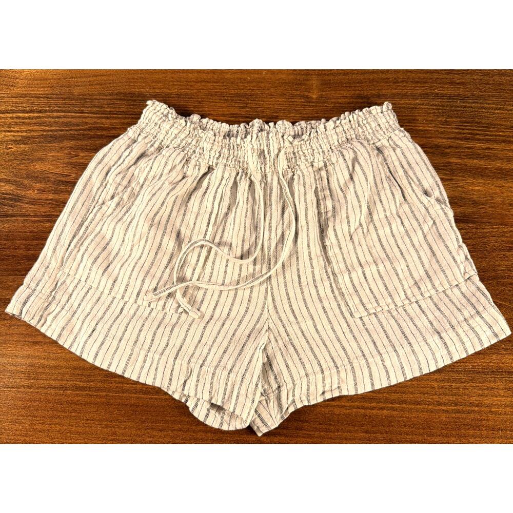 Time & Tru Linen Blend Shorts Size Small 4-6 White Black Stripe Pockets - Picture 1 of 7